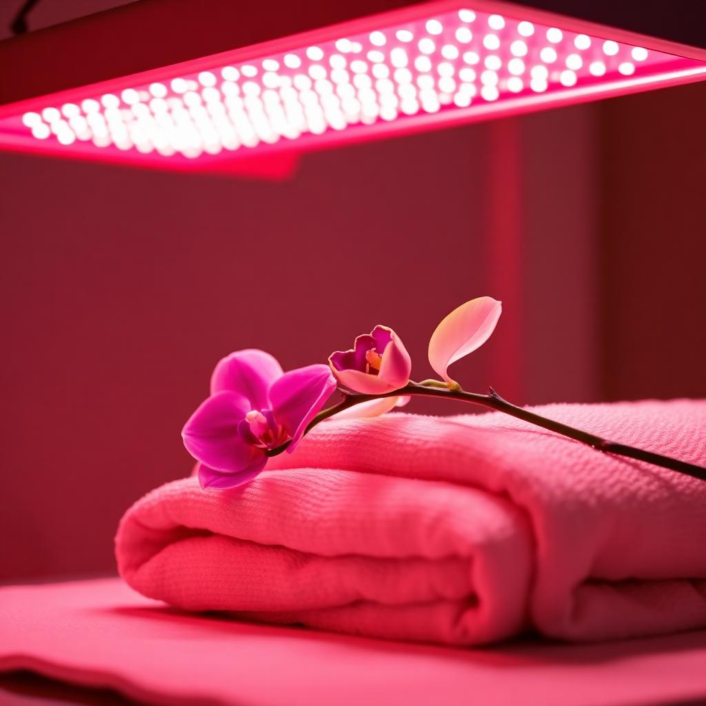 Red light therapy panel and cream towel at Allt House in Port St. Lucie